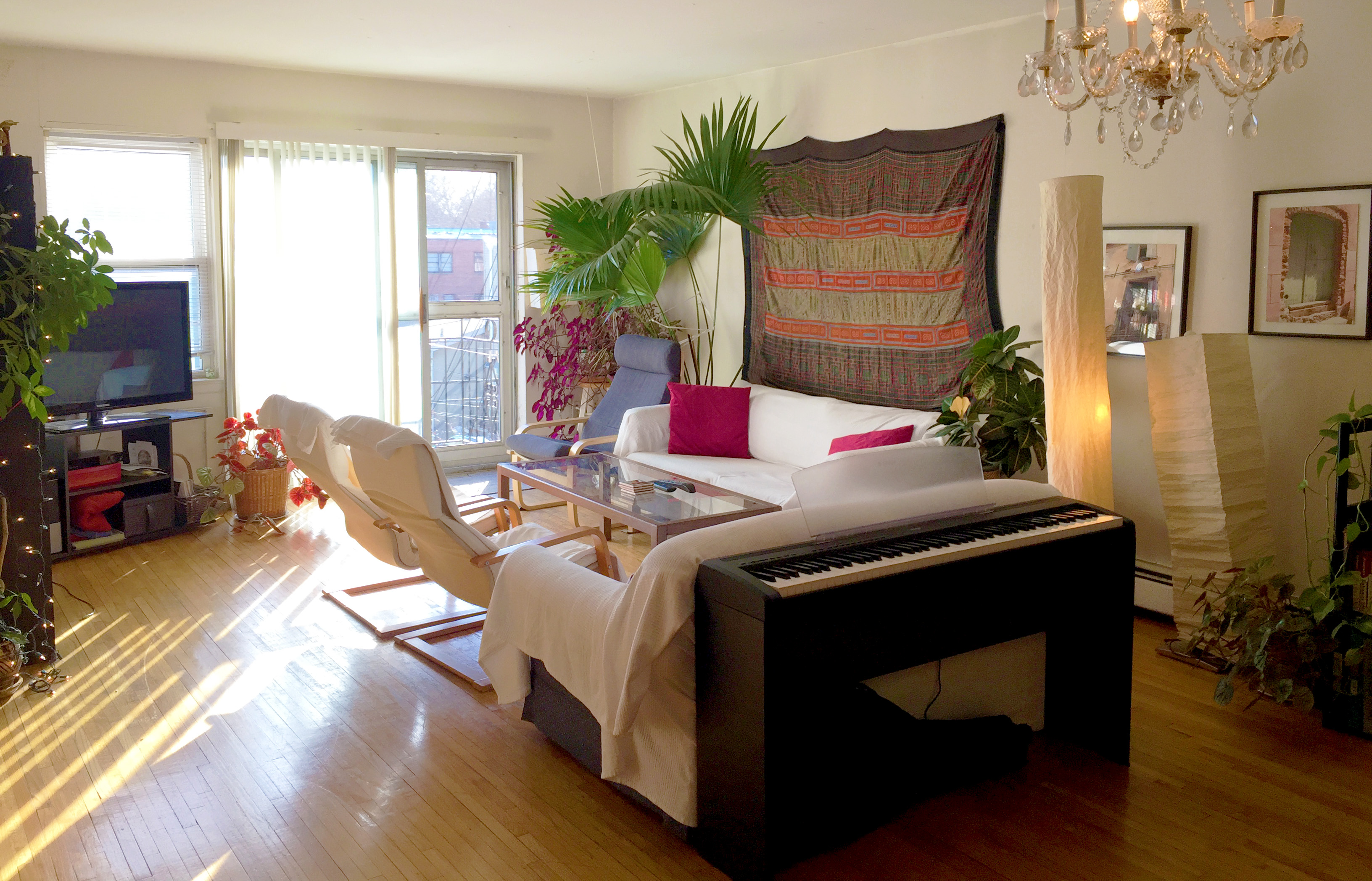 Nice, sunny, unfurnished room with a big closet and window in a 3-bedroom apartment. Large and sunny common space, balcony, hardwood floors, coat closet. 1.5 baths. Electricity and internet are around $60/month. One month security deposit. Sorry, no pets.