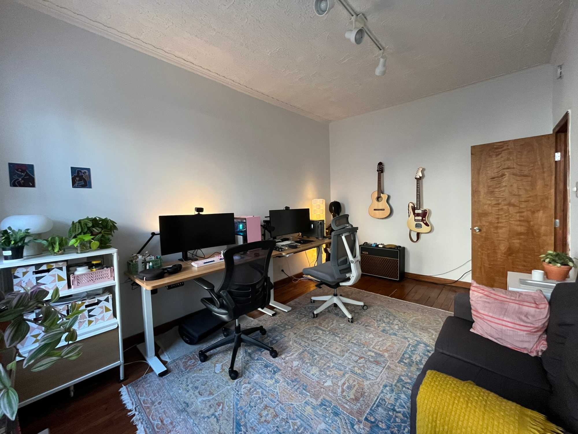 About the place: The apartment is on the 2nd walk-up floor of a townhouse building on the edge of Kensington and Borough Park. It has two big rooms and one smaller room which is used for common storage and a large, charming kitchen & huge living/dining area. The living/dining area and kitchen are already furnished with a full dinner set, vinyl record shelf, couch, coffee table and rug and a TV console with a large TV, so you wouldn’t need to bring anything with you except the stuff for your room! The building just got sold so I don’t have a lot of info on the new landlords yet, but the previous ones have maintained it very well. There’s also a washer/dryer + bike storage in the basement.
The room: Room is large and is approx. 15’ x 10’ (can definitely fit a queen with lots of space left for other furniture) with two windows facing the backyard (northeast-facing, so you get morning sunlight). It’s the quietest of the two rooms and is closest to the bathroom and kitchen. You also have access to the fire escape which goes up to the roof.
About me: I am 30 years old working in architecture, and work remotely on Mondays/Fridays usually. I’m very sociable but also respectful of your time and space. Ideally you have a stable job where you can comfortably pay the rent, and you would want to have a connection with the people you live with, so if you want a totally separate existence you probably won’t be a good fit - would much prefer someone who is communicative as it would make sharing common spaces better for both of us! I’m also 420/LGBTQ+ friendly/leftist so ideally you are as well. I’m also ok with pets on a case-by-case basis.