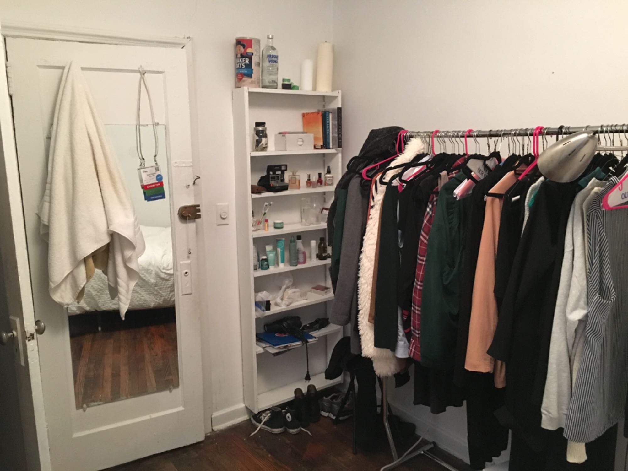 Flexible time to rent: 2-3 months, perfect for an intern: Available now, (not available for long term rental). The room is 12 feet by 9 feet (100 square feet) with 9 foot ceilings, it gets a lot of sunlight, it has a closet, it is a very large furnished bedroom that is private, quiet, has hardwood floors, air conditioning, and high speed internet. Roommates are quiet and considerate couple with have a 3 and a half year old child, who liver in the other half of the apartment that is separated, so the guests have a lot of privacy and quiet. The common space walls are very artistically painted. The building is safe and the neighborhood is fun, there is lots of night life on the block. There are a lot of shops, grocery stores, organic markets, cafes, restaurants and bars. The laundry is close to the building. There is a lot of transportation.