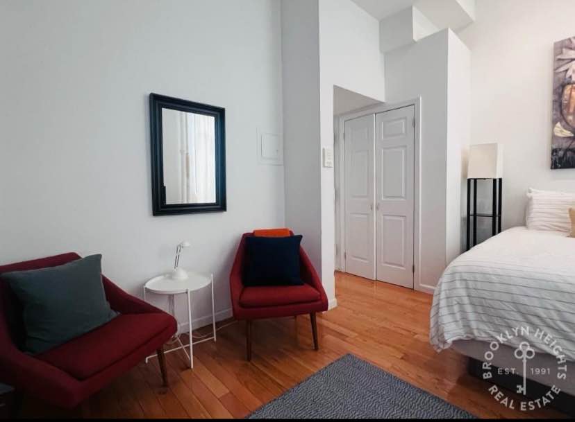 This charming parlor-floor studio, featuring high ceilings and a full renovation, is ideally located in the heart of Cobble Hill! Available furnished or unfurnished, the apartment boasts hardwood floors throughout, a beautifully updated kitchen and bathroom, and excellent closet space. The lofted area offers versatile use as either a sleeping loft or extra storage. Other highlights include 10-foot ceilings and three large south-facing windows that flood the space with natural light.