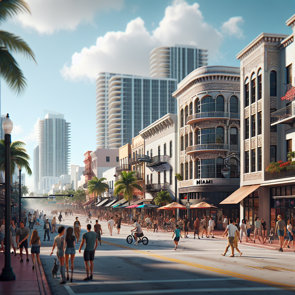 A vibrant street scene in Miami, FL