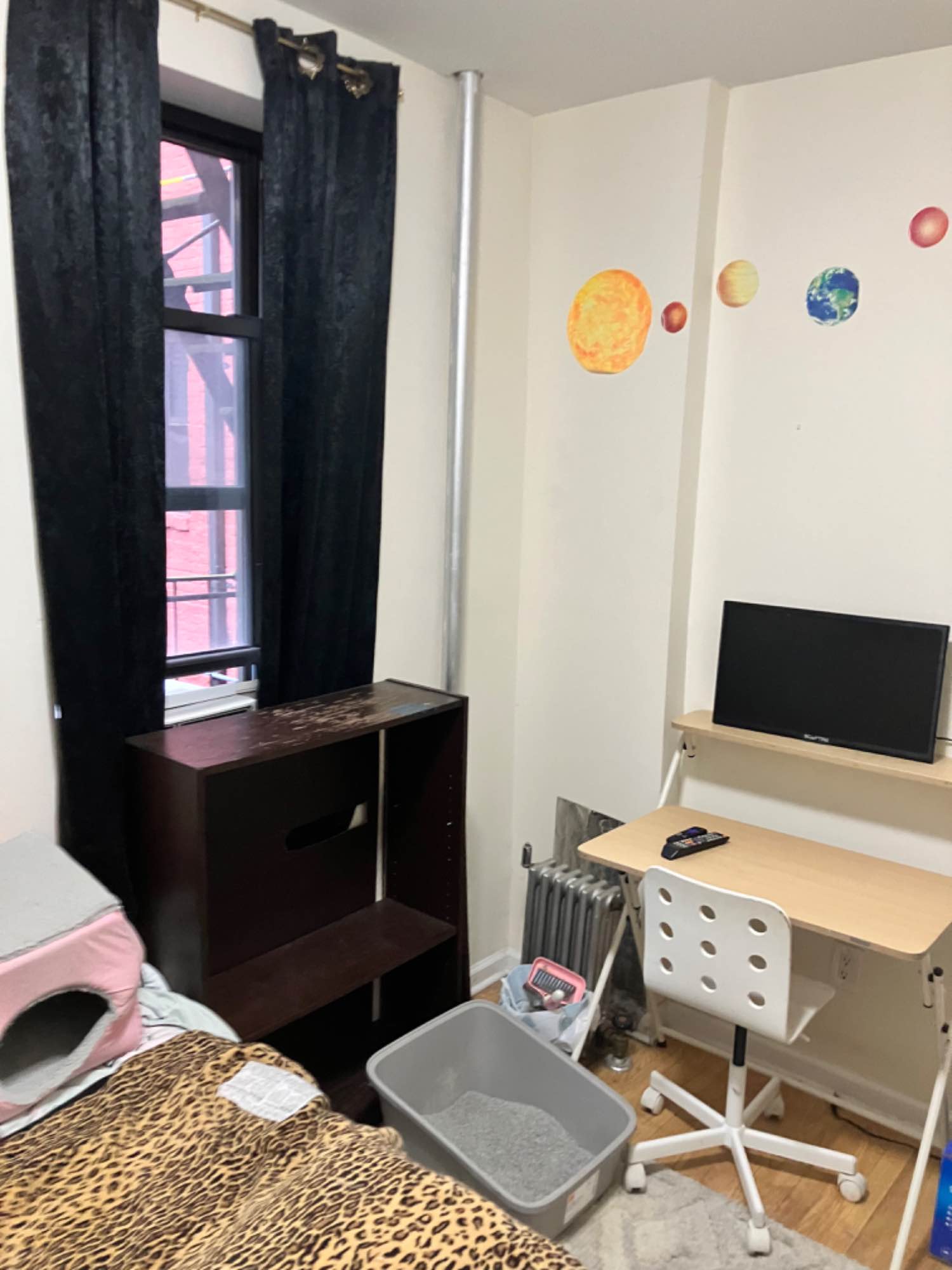 Queen size room available in 3 bedroom apt in elevator building. Home to cats, myself, and 2 kids.