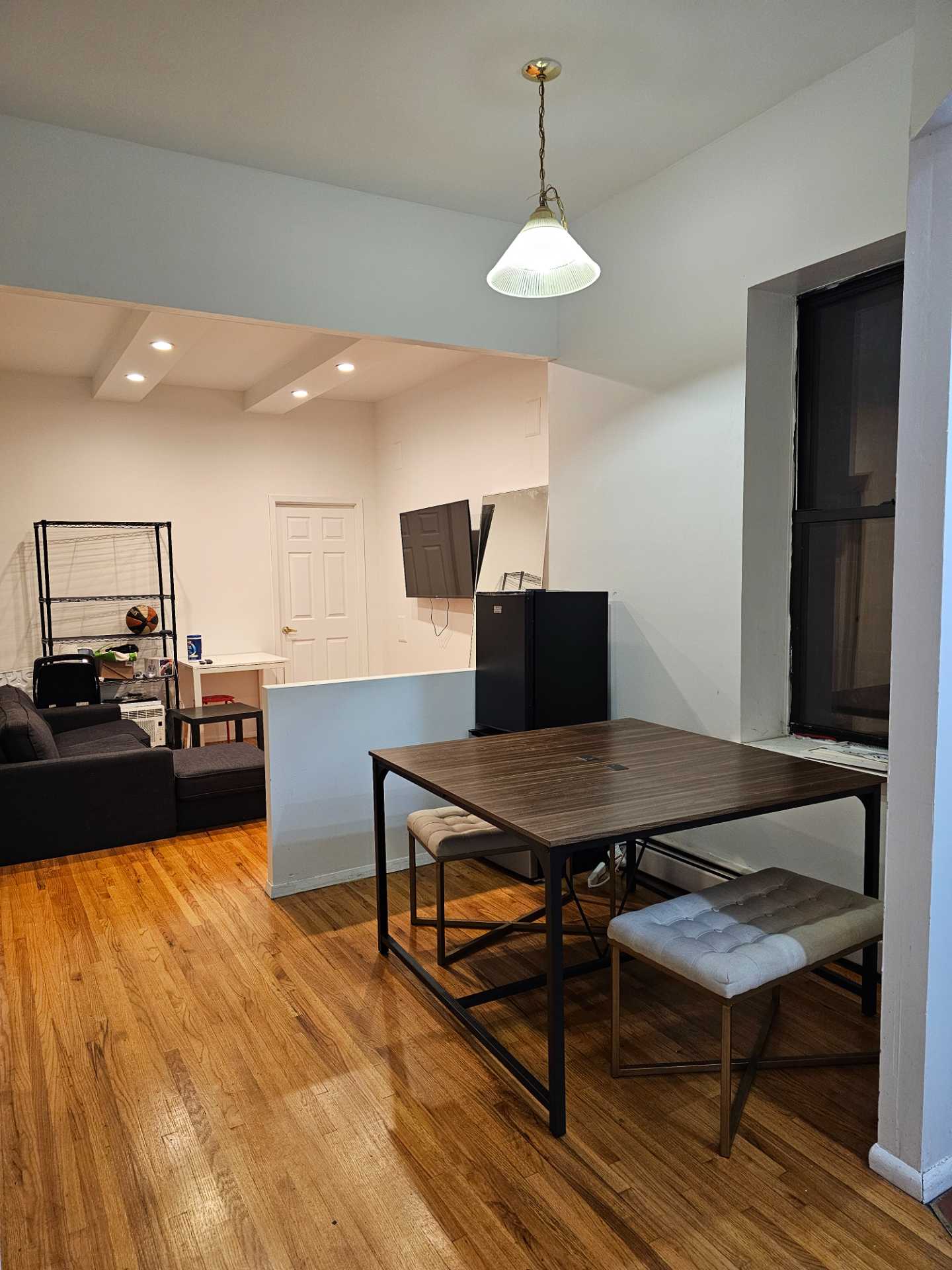 This is a Hell's Kitchen apartment with a large living room, dining area and kitchen (pots, pans, plates, bowls, cups & mugs, vitamix blender, air fryer and silverware available for use). The living room has a couch and a large TV. There is one family sized refrigerator and two mini fridges.
Wifi will be included.
The current lease ends on April 30th with an option to extend through the landlord.