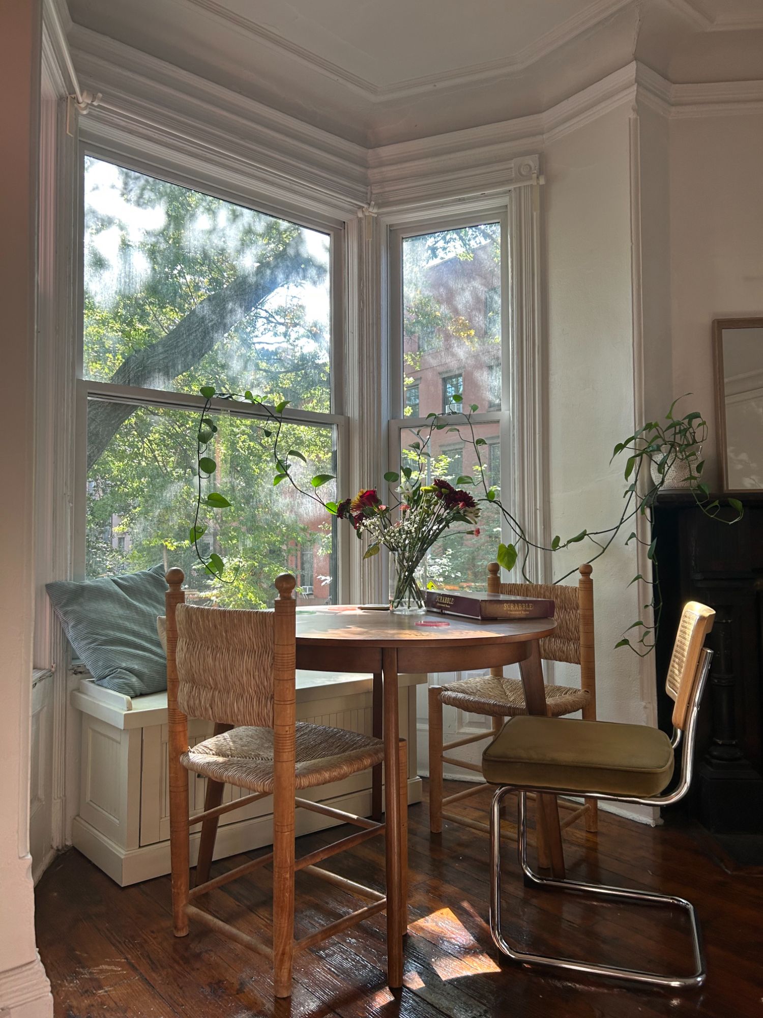 Hi there! We are three women in our late twenties looking to sublease a room in our comfy furnished apartment. Sublease would be available April 1st
The room is 10x12 with high ceilings and two big windows that let in plenty of afternoon sun. The room also shares a bathroom with two other roommates. There is a full bed, bookshelf, side table, small round table, and hanging wardrobe. I will clear out some space for you to put your things.
The living room is spacious and full of pre-war charm (a bay window! a decorative fireplace!), and the kitchen is a very '70s vibe and orange, well-organized and totally usable with a good stove and dishwasher. Free laundry in the basement!
Brooklyn Heights is a historic neighborhood full of brownstones, bordering the beautiful Brooklyn Bridge Park and the promenade, where you can get the best view of the Manhattan skyline. Truly one of the best neighborhoods for train access, you can have your pick of the A, C, 2, 3, F, R, 4 and 5. Cafes, bodegas, grocery stores, etc., are all within a few minutes' walk. The neighborhood is calm and peaceful in the evening, a perfect respite from the chaos of the city.
We have great communication, are clean and tidy, and everyone pitches in to maintain the apartment.
Serenity at home is important to us, so we keep things quiet and peaceful, though we enjoy sharing the occasional glass of wine and may occasionally throw a party together. Looking for someone similar- active, clean, communicative, and respectful.
If this sounds like a good fit, please respond with some information about yourself, your habits, and links to social media, and we can arrange a time to show the place and/or provide a virtual tour/roommate meetup.