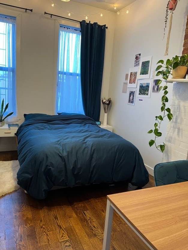 Quiet back bedroom in 3rd (top) floor walk up building (rent stabilized 2-bedroom apt). Bedroom is unfurnished, but kitchen and living room are fully stocked! I value a clean living space and mutual respect in a roommate. I work in the city 4 days per week. Will be required to submit application to sign on to lease—clean rental payment history, 40x rent income, and solid credit required.