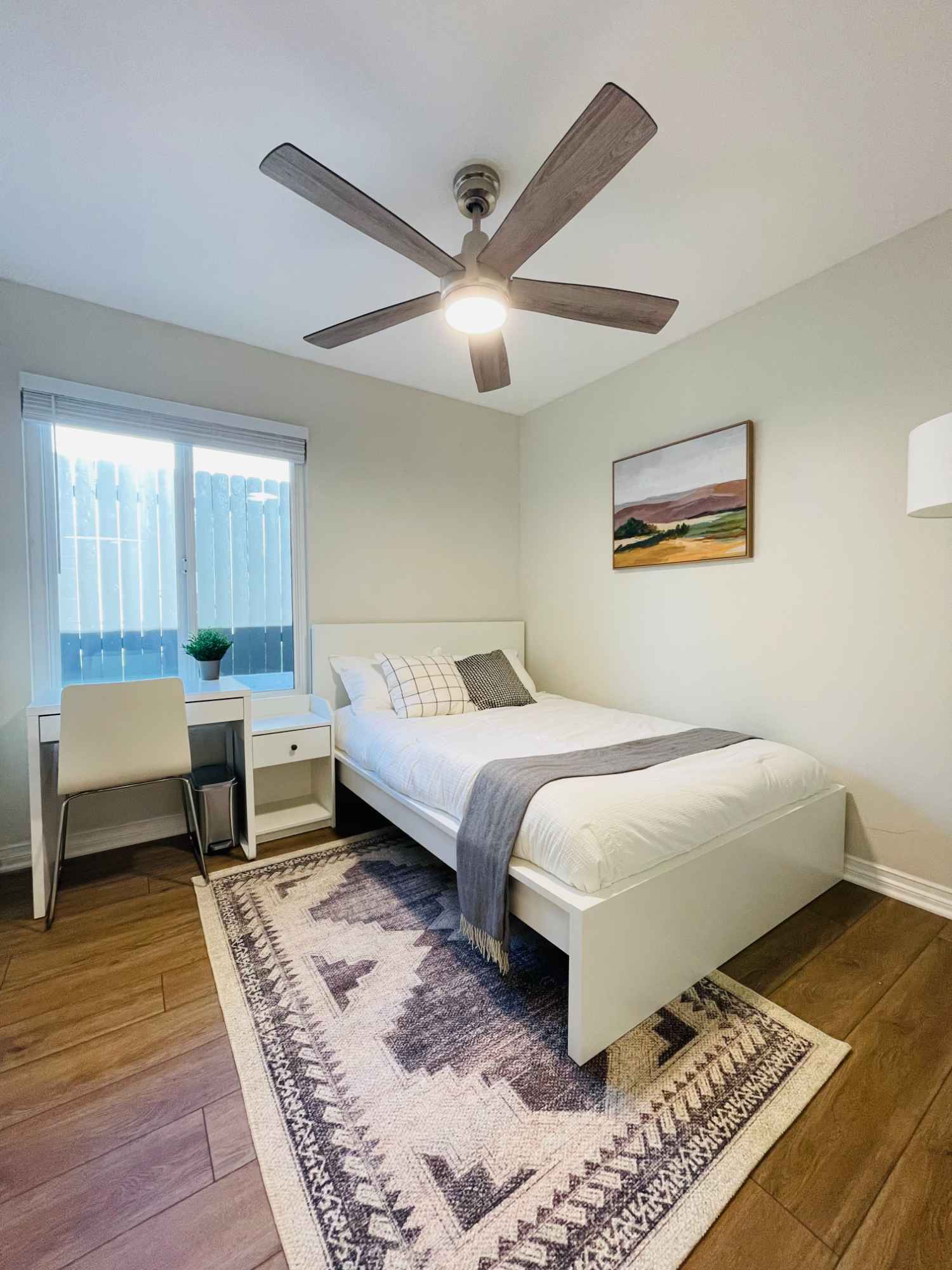 Notes: ROOMS FOR RENT ONLY
- Peace and quiet: This home is in a quiet area.
- Room in a home: Your own room in a home, plus access to shared spaces.
- Shared bathroom: Youll share the bathroom with others.

Located in a prime area at the junction of San Marcos and Escondido, our property offers convenient access to various amenities. You'll find yourself in close proximity to CSU-San Marcos, Palomar Medical Center, Kaiser Permanente, Scripps Health. Just a 5-minute drive to the Lake San Marcos, which boasts a vibrant selection of shops and restaurants. Nearby highways 78, 15, provide easy travel routes to other places, while the San Diego Zoo Safari Park, Legoland are only 10-20 minutes away.
The space
Our house features three bedrooms, ensuring ample space for everyone. On the main floor, you'll find Room 2, Room 3, and Room 4. Rooms are equipped with full-sized beds. These rooms share a bathroom for convenience.

The house is adorned with premium hardwood floors and coved ceilings, exuding a touch of elegance. The modern kitchen showcases gorgeous granite floors, stainless steel appliances, granite countertops, and sleek wood cabinets. We have stocked the kitchen with appliances, equipment, and utensils, allowing you to cook and bake to your heart's content. In addition to the essentials, we provide an air fryer, waffle maker, coffee maker, and a professional blender to kickstart your day or prepare healthy meals.

The bathroom is clean, featuring a bright and refreshing white design.

In addition, the vacuum cleaner and cleaning equipment are available for your self-cleaning space.

We've taken care to ensure your room is cozy, very quiet and comfortable. It comes furnished with a full-sized bed, luxury linens, soft plush premium pillows adhering to hotel standards, a comfortable chair and desk for your work from home, a spacious closet with a built-in organizer, and windows adorned with faux wood blinds.

Our backyard offers a cozy couch where you can relax and take in the spectacular picturesque mountain view.

For your convenience, a washer and dryer are included in the in-unit located in the garage.

Parking is plentiful with street options available.

At our place, we strive to meet your needs and exceed your expectations. If there's something missing or if you require additional amenities, simply let us know, and we'll go out of our way to ensure your comfort and satisfaction.

We understand the love for pets, but unfortunately, due to this being a shared unit, we cannot accommodate them.

The rental price includes all utilities making your stay hassle-free.

We look forward to welcoming you to our beautiful home and ensuring your stay is enjoyable and memorable. Please don't hesitate to reach out with any questions or to make a reservation.
