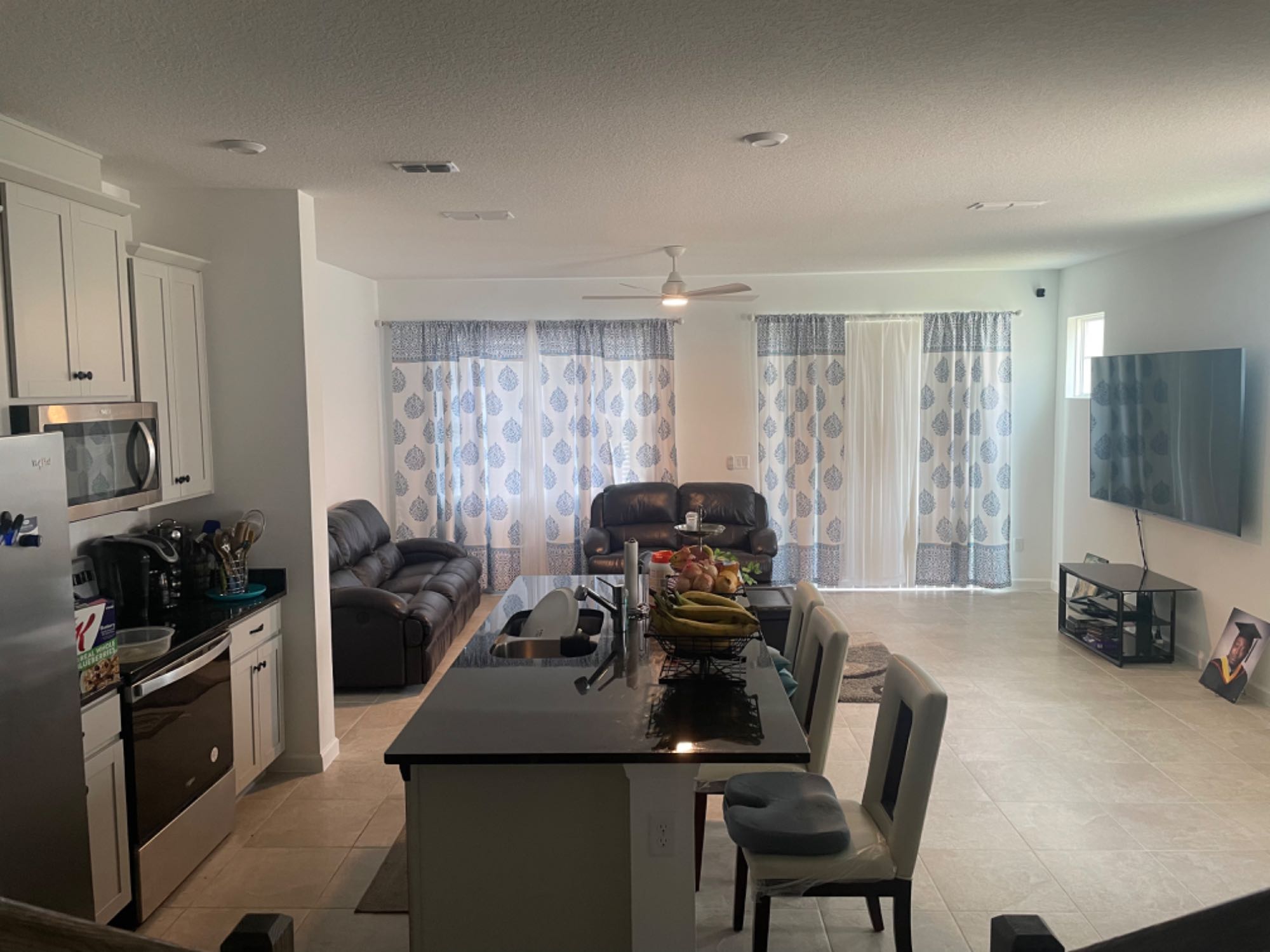 This is a 3 bedroom home in Kissimmee Florida. Renter will have their own private room that is furnished with a king sized mattress and a smart TV with cable. The bathroom is shared with another person. You will be 10 miles from magic kingdom and between 15-20 miles from all other theme parks. My parents live in the other 2 rooms. You would have your privacy in your room and you are also allowed to use the common areas like the living room, kitchen and dining area. Parking available on premises. No smoking or firearms allowed in the home. You can call phone number 732-917-3665 or 908-342-1324 or 908-342-1431 to inquire more about this room.