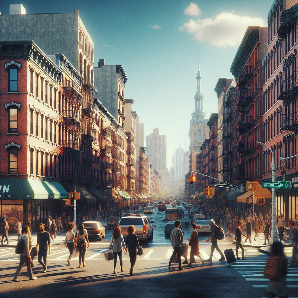 A vibrant street scene in Brooklyn, Kings County