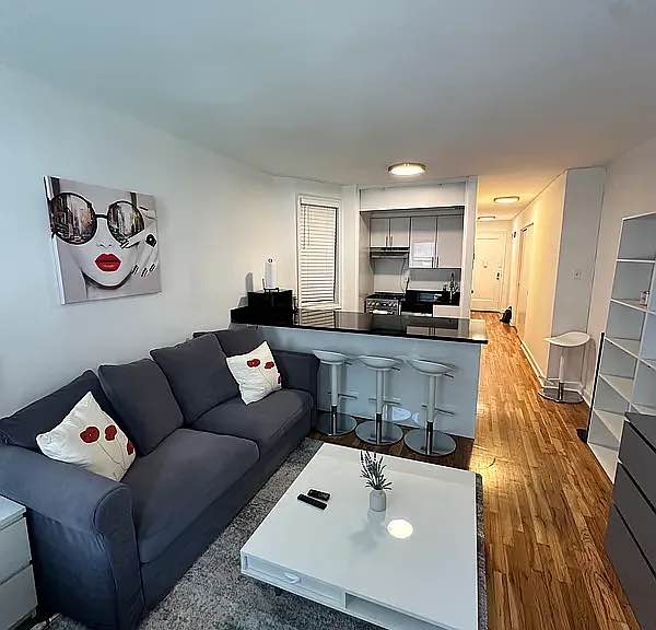 This roomy studio has the perfect location on a peaceful street surrounded by trees in the center of Kips Bay. The stunning bright living area, which has space for a queen-sized bed, a couch, and other furniture, is a remarkable deal.

This apartment faces north and has an open kitchen that is fully furnished with contemporary appliances and a useful kitchen bar that is ideal for adding further stool seating.

There is a bathtub and shower combo in the fully equipped bathroom.

The entire apartment has hardwood floors, and there are multiple roomy closets to meet all of your storage needs.