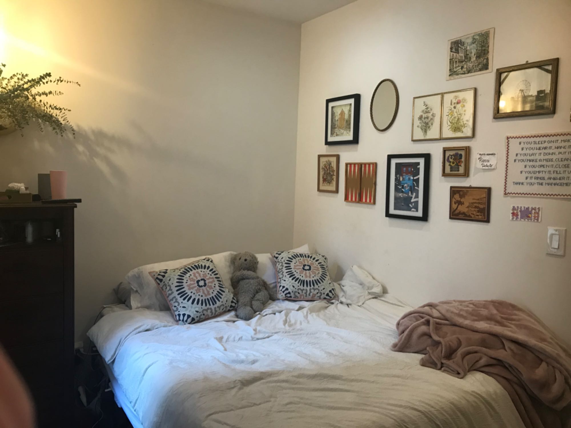 We are looking for a kind, clean roommate that is easy going, respectful and communicative. We all hang/watch tv and on occasion, go out for drinks or a show together- always laughing and enjoying good times. 
The room comes fully furnished with a full bed and bedding, black-out curtains for the 74x47 window, mirror, AC window unit, side table, large green armoire and installed closet system for the HUGE walk-in closet. The room overlooks a charter school playground with tall, mature trees and is quiet after 5:00pm (usually earlier). The residential street, positioning of the building and placement of the room make it extremely quiet- dare I say luxurious for Manhattan. 