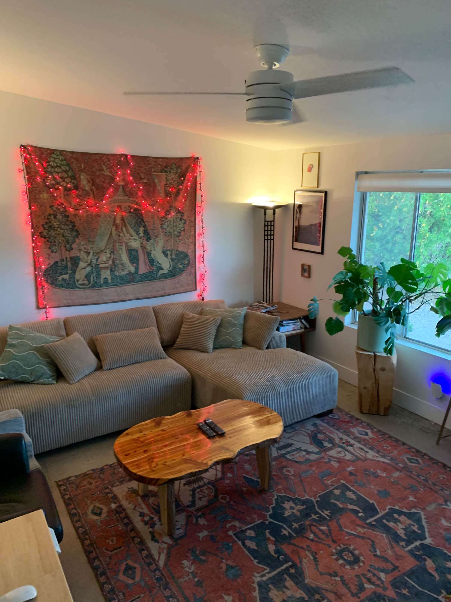 Welcome to our midcentury modern dream house! This airy room comes fully furnished with a queen bed, dresser, closet, storage, a glass door that exits into the backyard, and hallway access to a newly renovated large bathroom that is shared with 1 male housemate. The house is ranch style, with spacious common spaces, and natural light. You have access and are encouraged to use the pool in the backyard, invite friends over to lay on the lounge chairs or grill. There is a shared dining room, modern kitchen, and living room featuring a smart TV and cozy sectional. We are young professionals and roommates that hang out often. We each have dogs, one Golden Retriever, one Cavalier King Charles Spaniel and would love to add to our pack!