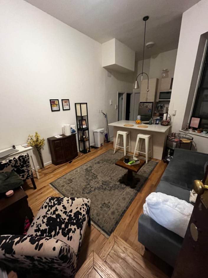 Apartment Features:
• Ground floor unit with no stairs
• Newly renovated with high ceilings, modern amenities, and plenty of space
• Spacious living room and bathroom with a tub
• Large bedroom with a closet, loft area that fits a queen bed, and thermostat control
• Furnished living room with ample seating and decor
Amenities:
• Dishwasher for easy cleaning
• Ample cabinet and counter space for storage
• Comfortable living area perfect for relaxing or working
If you're looking for a comfortable and convenient living space, this apartment might be the perfect fit. Let me know if you'd like more information or if there's anything else I can help with!.