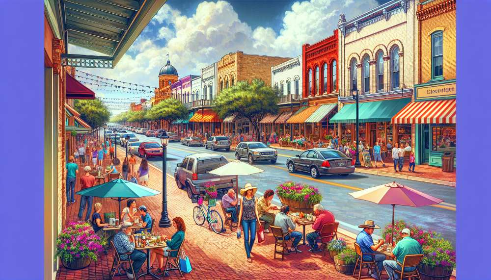 A vibrant street scene in New Braunfels