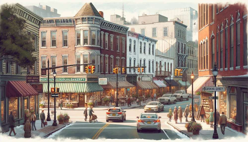 A vibrant street scene in Harrison