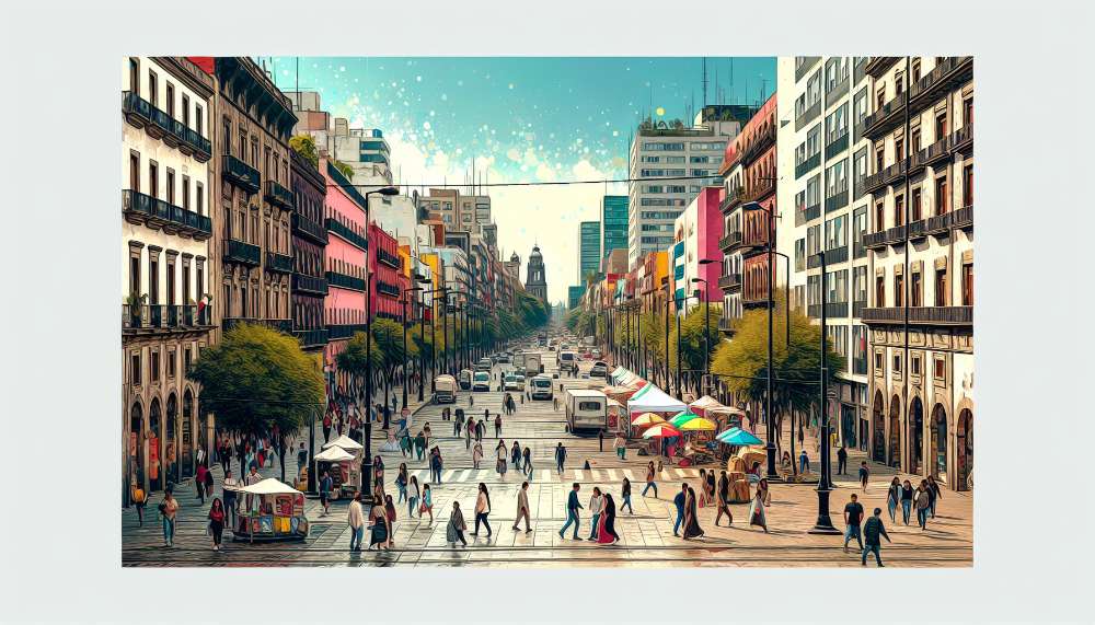 A vibrant street scene in Mexico City