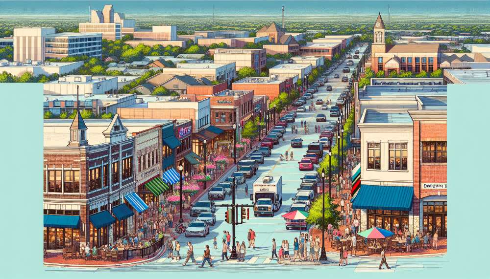 A vibrant street scene in Plano