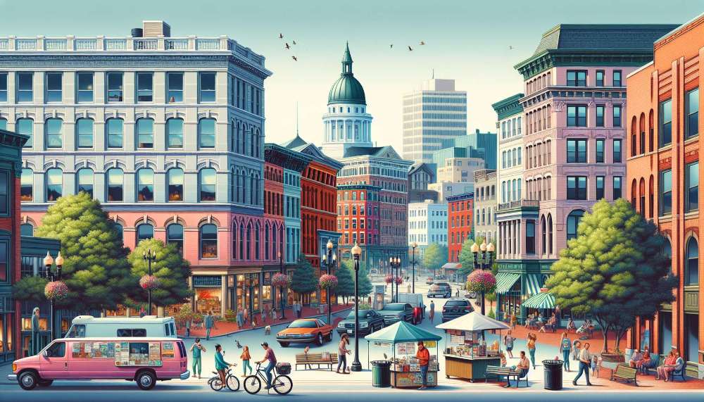 A vibrant street scene in Maine