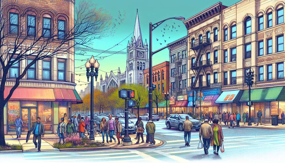 A vibrant street scene in Albany Park