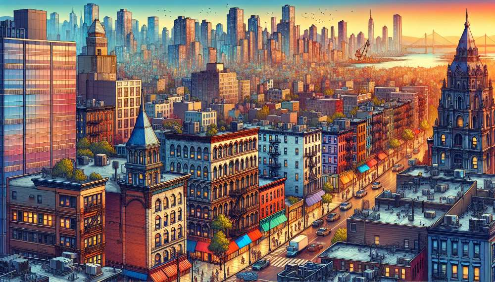 A vibrant street scene in Weehawken