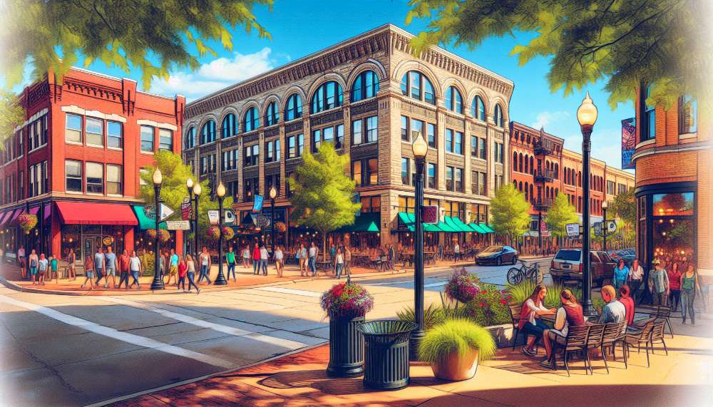 A vibrant street scene in Des Moines