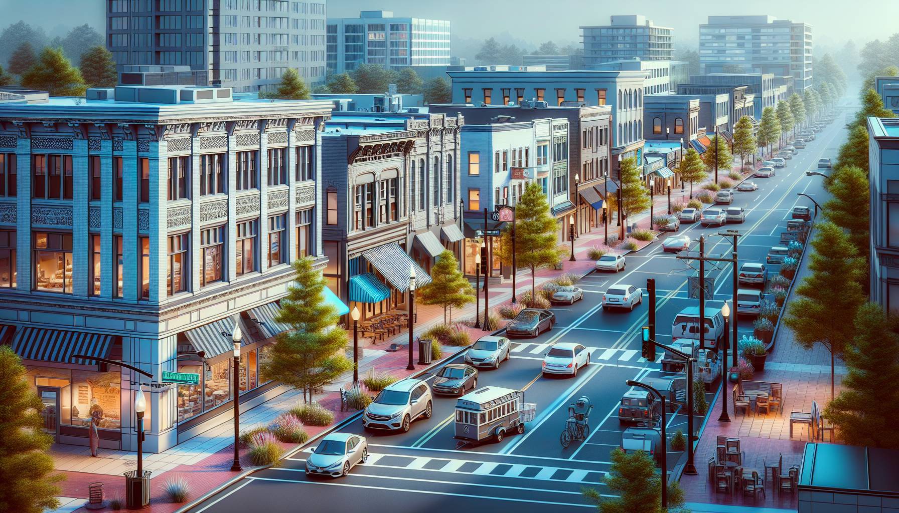 A vibrant street scene in West Roxbury