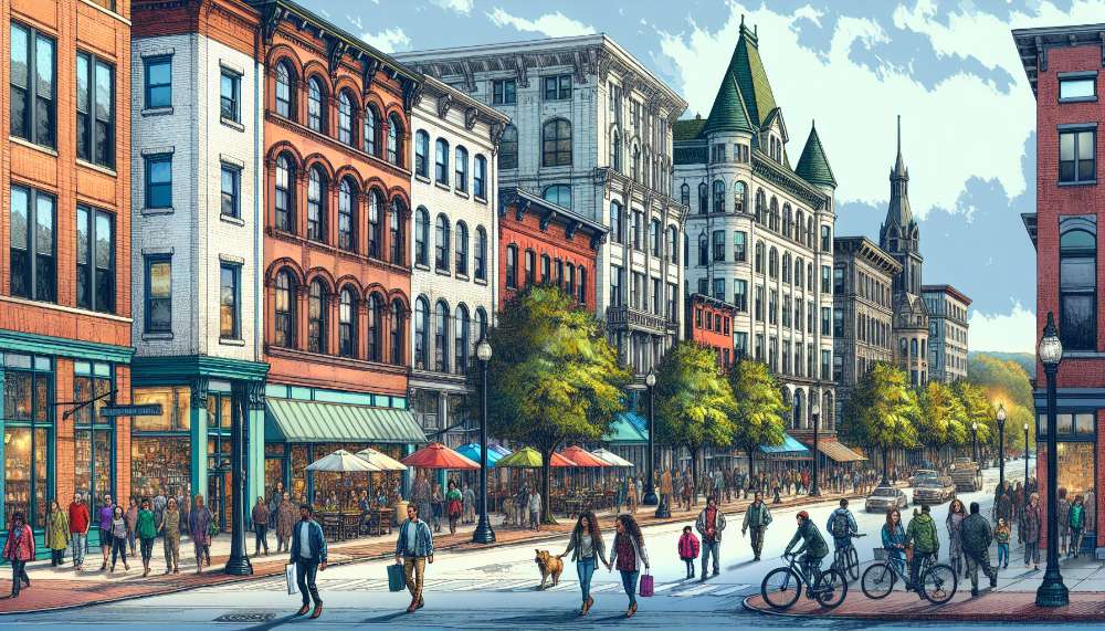 A vibrant street scene in Ithaca