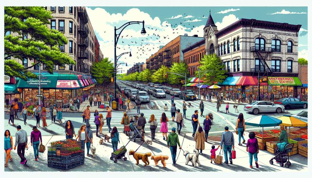 A vibrant street scene in Forest Hills