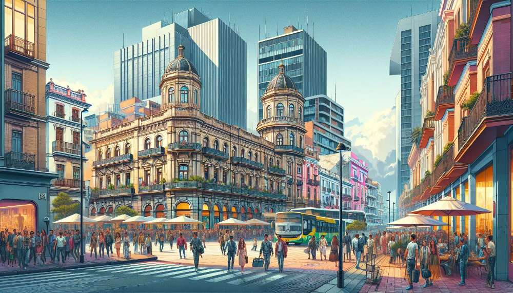 A vibrant street scene in Bogotá