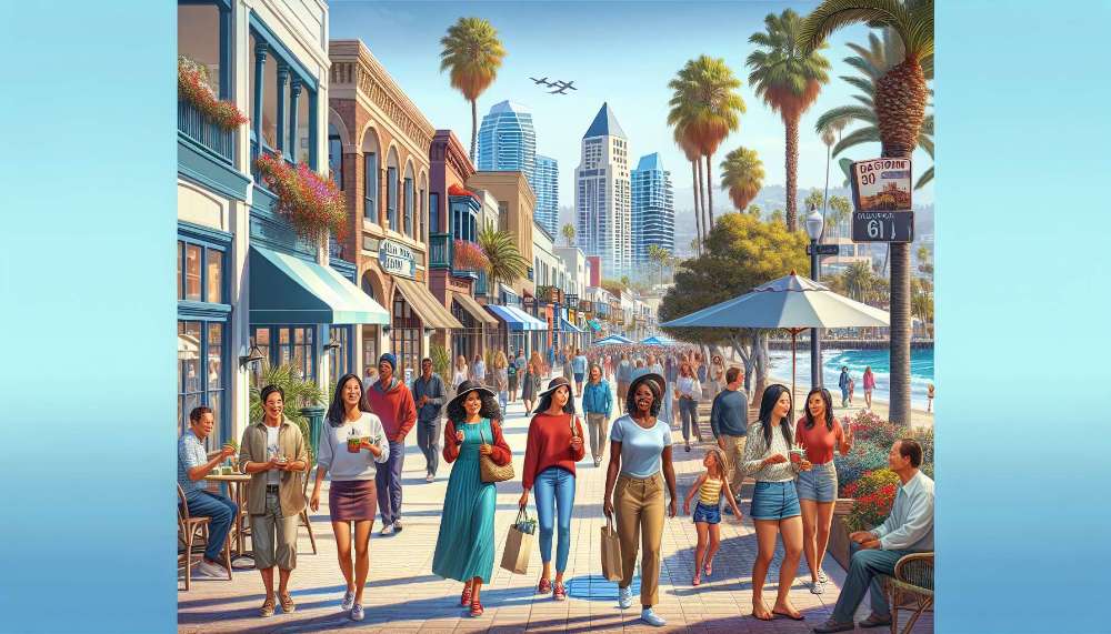 A vibrant street scene in La Jolla