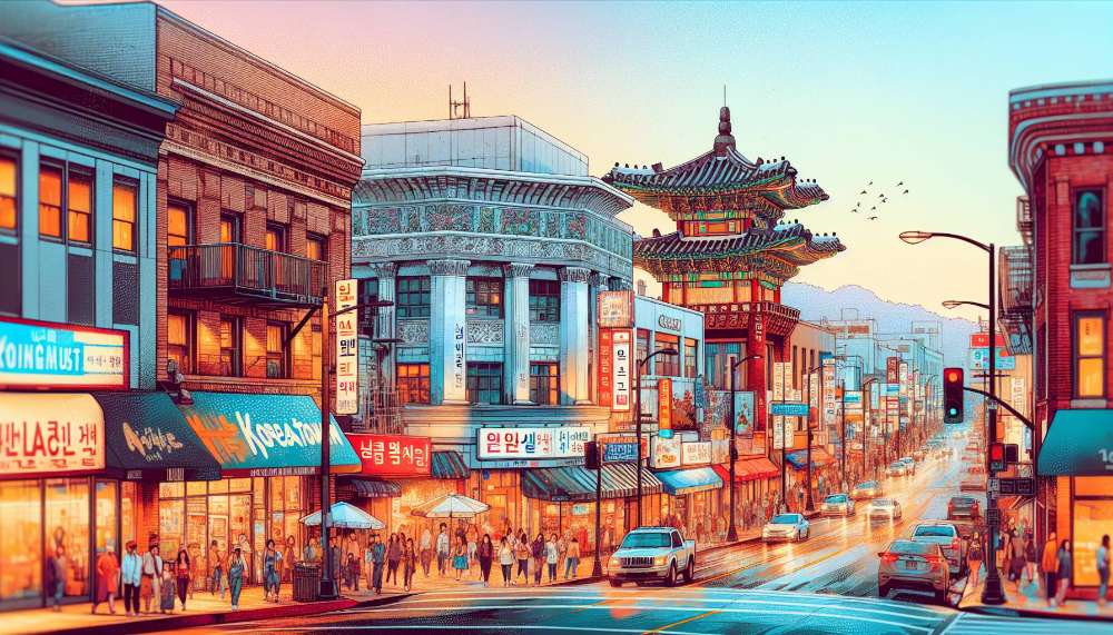 A vibrant street scene in Koreatown