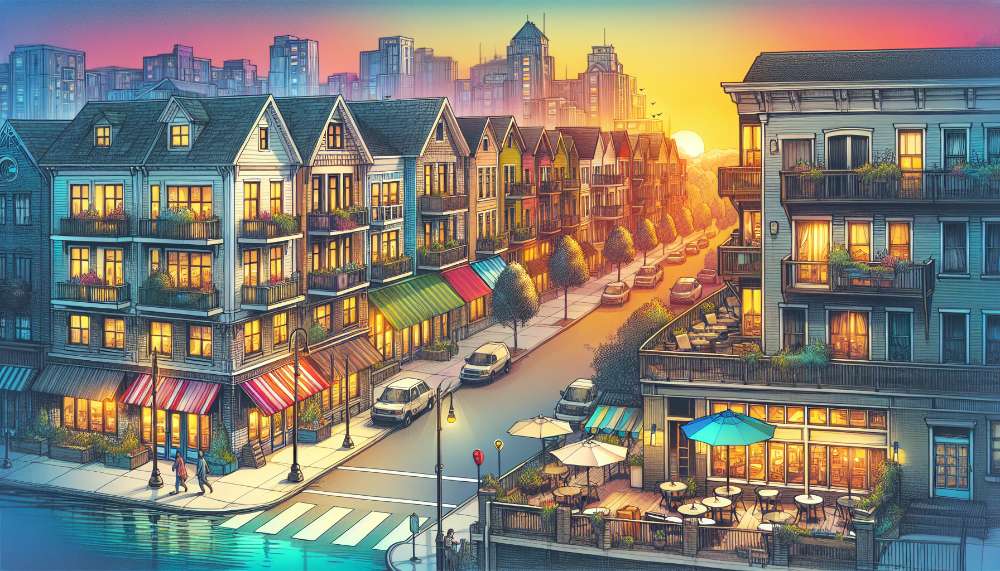 A vibrant street scene in The Ridge At Alta Vista