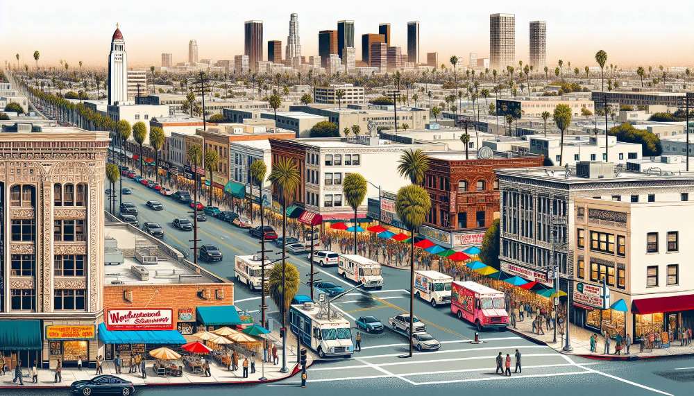 A vibrant street scene in South Los Angeles