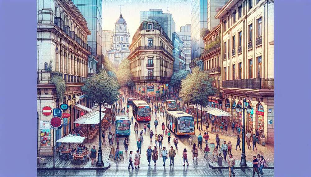 A vibrant street scene in Santiago