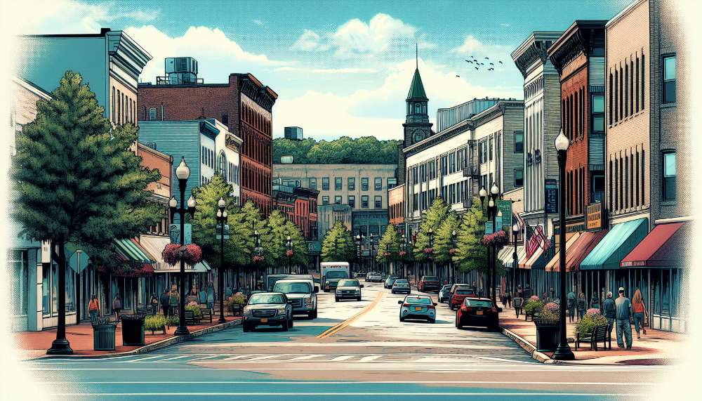 A vibrant street scene in Danbury