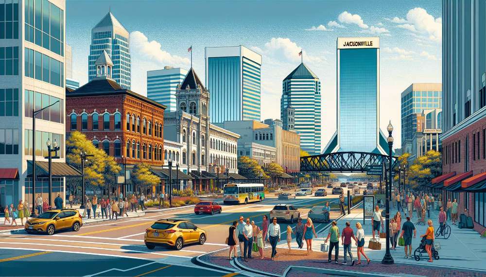 A vibrant street scene in Jacksonville