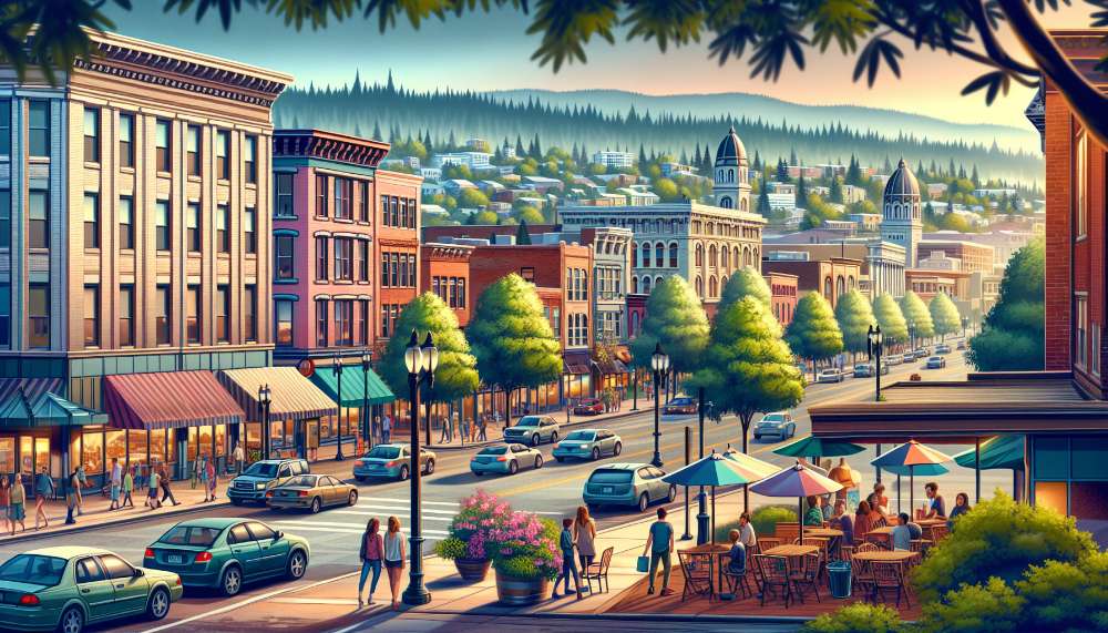 A vibrant street scene in Spokane Valley