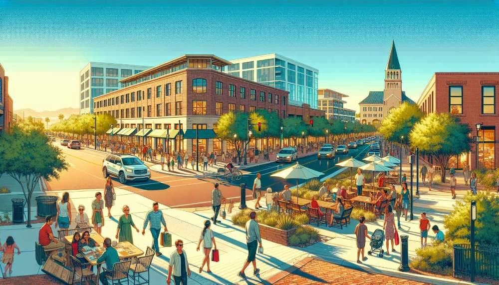 A vibrant street scene in Camelback East Village