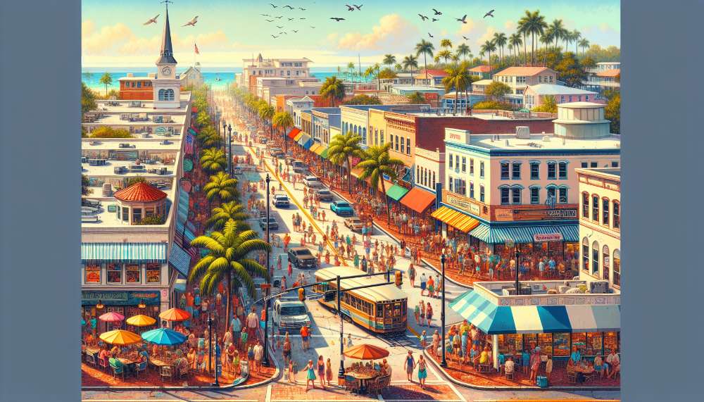 A vibrant street scene in Treasure Island