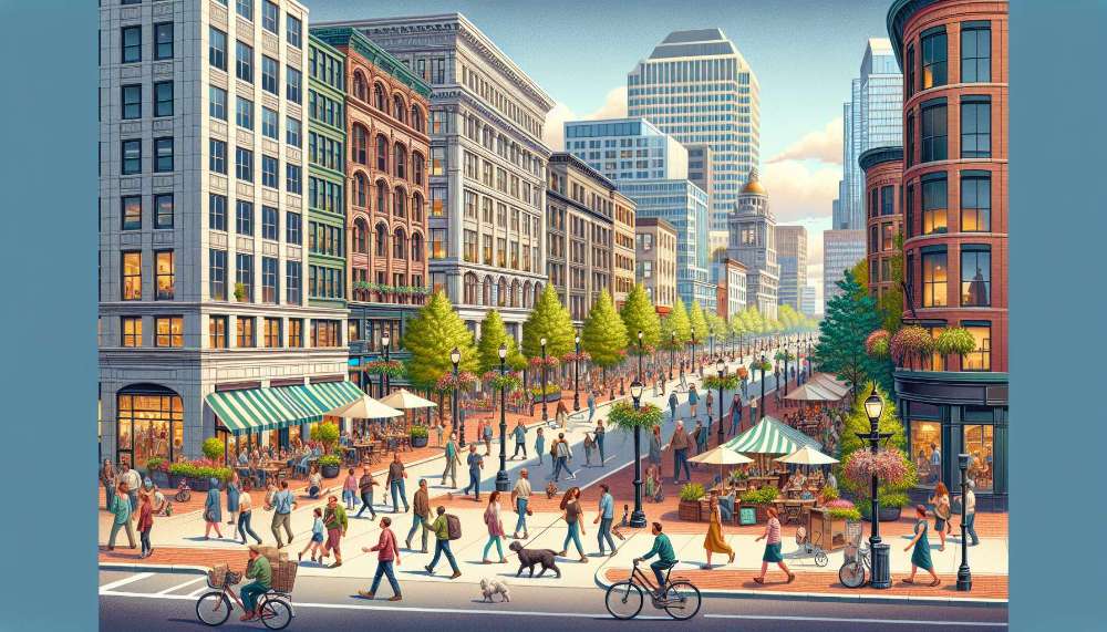 A vibrant street scene in Massachusetts