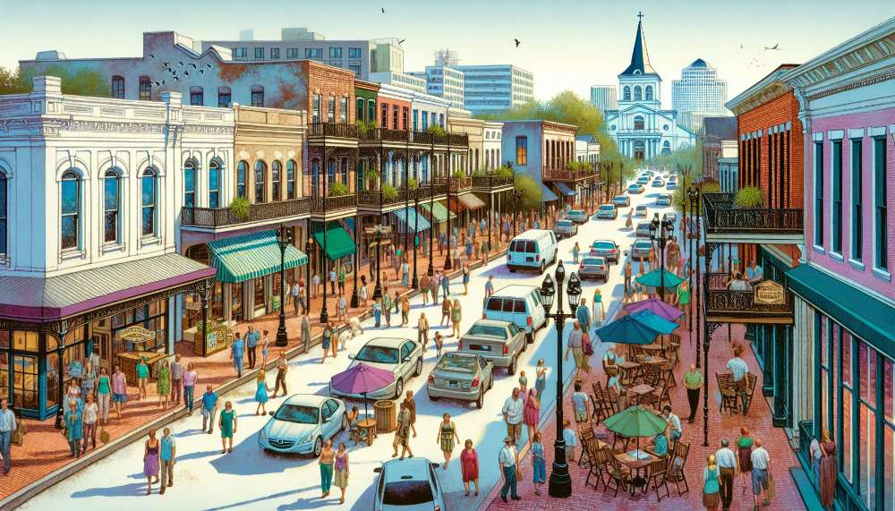 A vibrant street scene in Highlands/Perkins