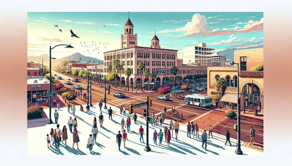 A vibrant street scene in Alhambra