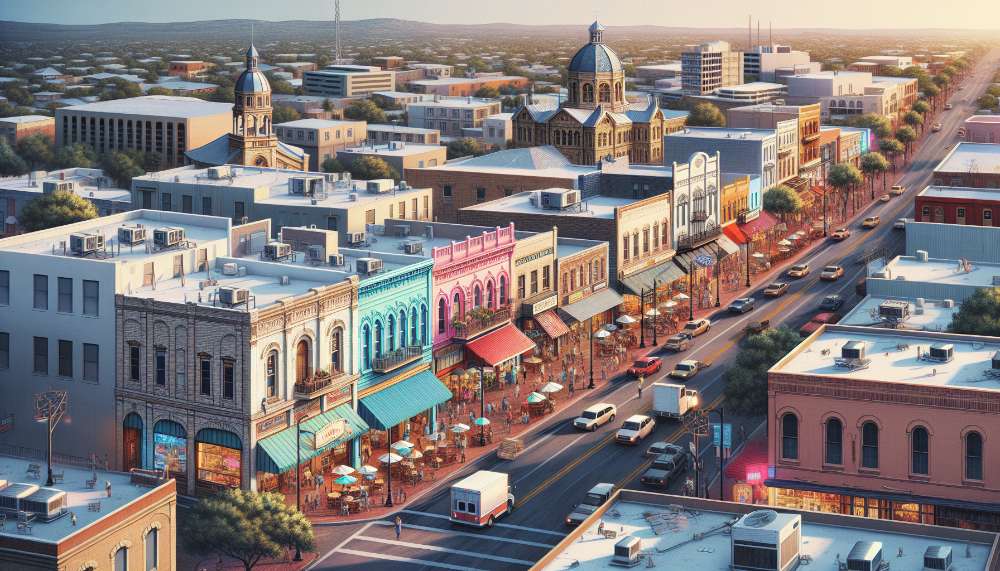 A vibrant street scene in Del Rio