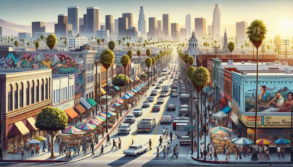 A vibrant street scene in East Los Angeles