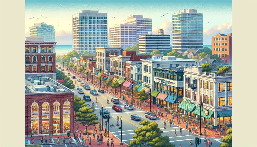 A vibrant street scene in Virginia Beach