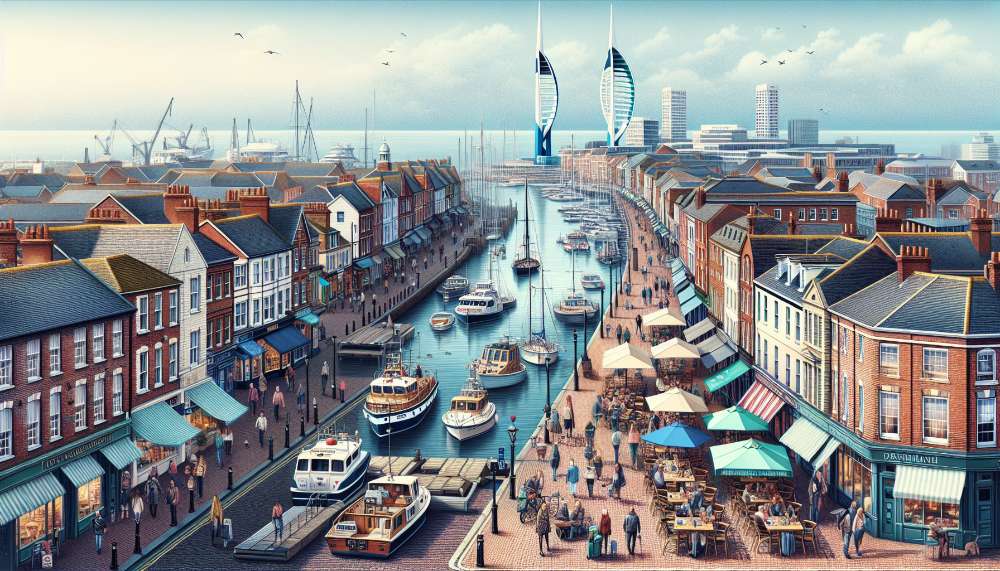 A vibrant street scene in Portsmouth