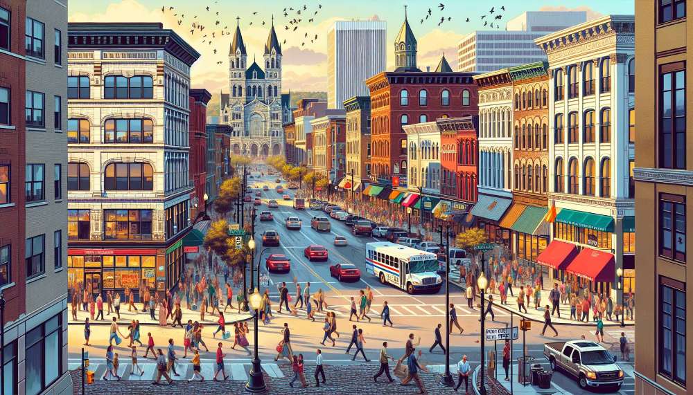 A vibrant street scene in Rochester