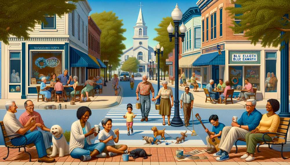 A vibrant street scene in Blue Earth