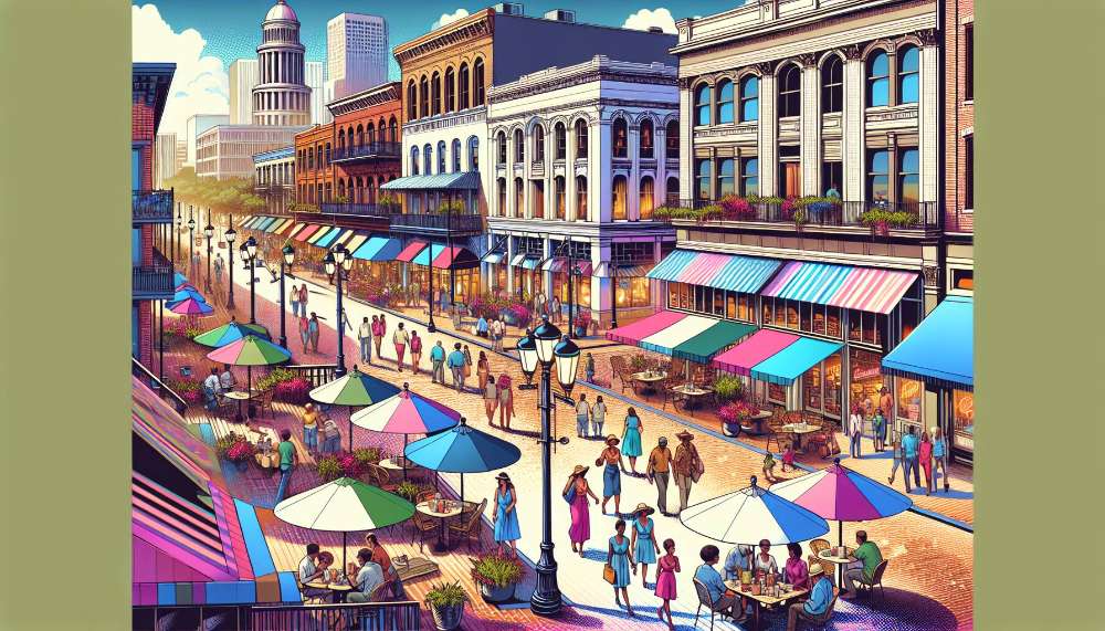 A vibrant street scene in South Downtown