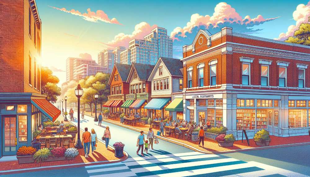 A vibrant street scene in Evanston