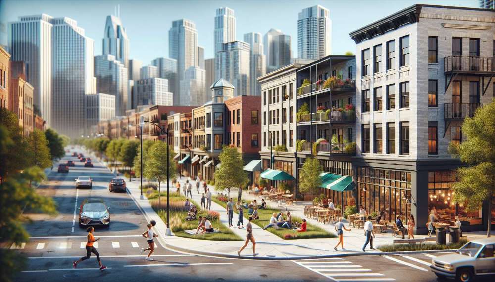 A vibrant street scene in Stuyvesant Town